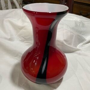 Vintage handblown red, black, and white vase